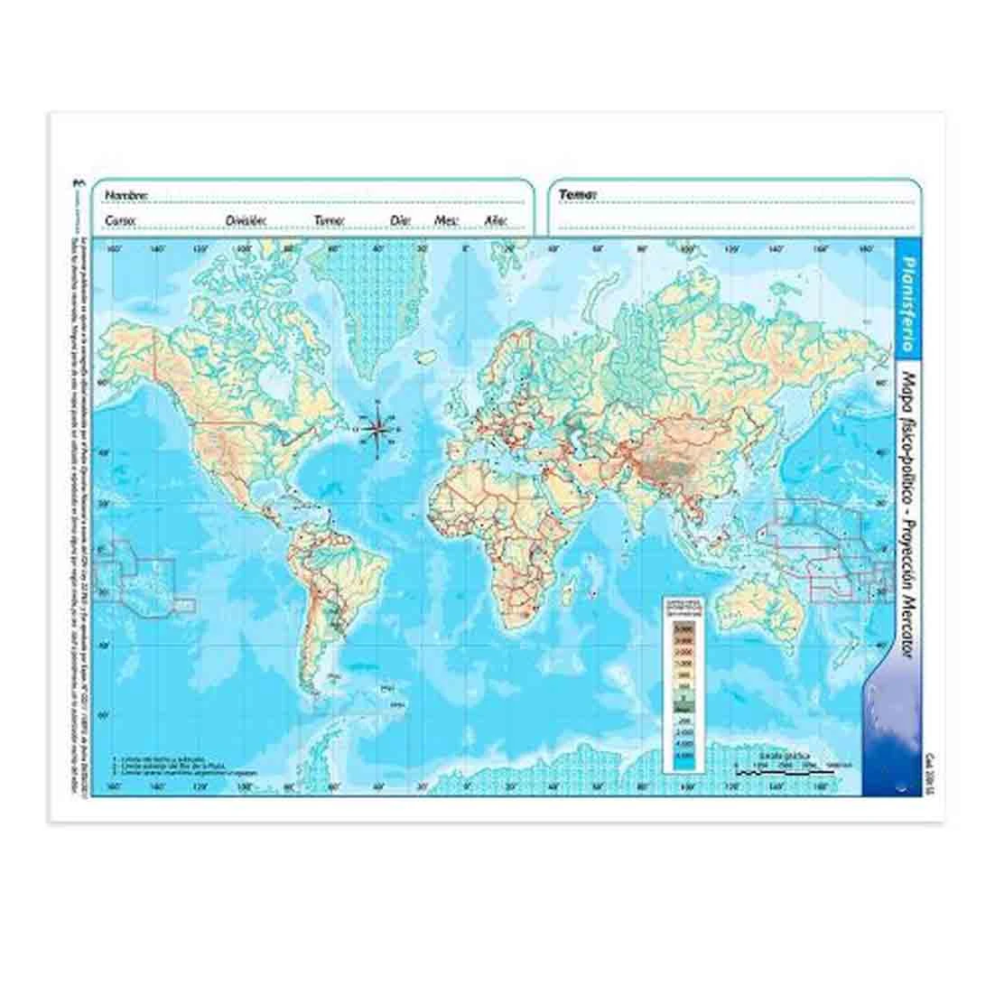 Mapa planisferio fisico politico N°5