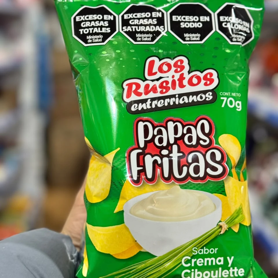 Papas fritas sabor crema y ciboulette x70gr Rusitos